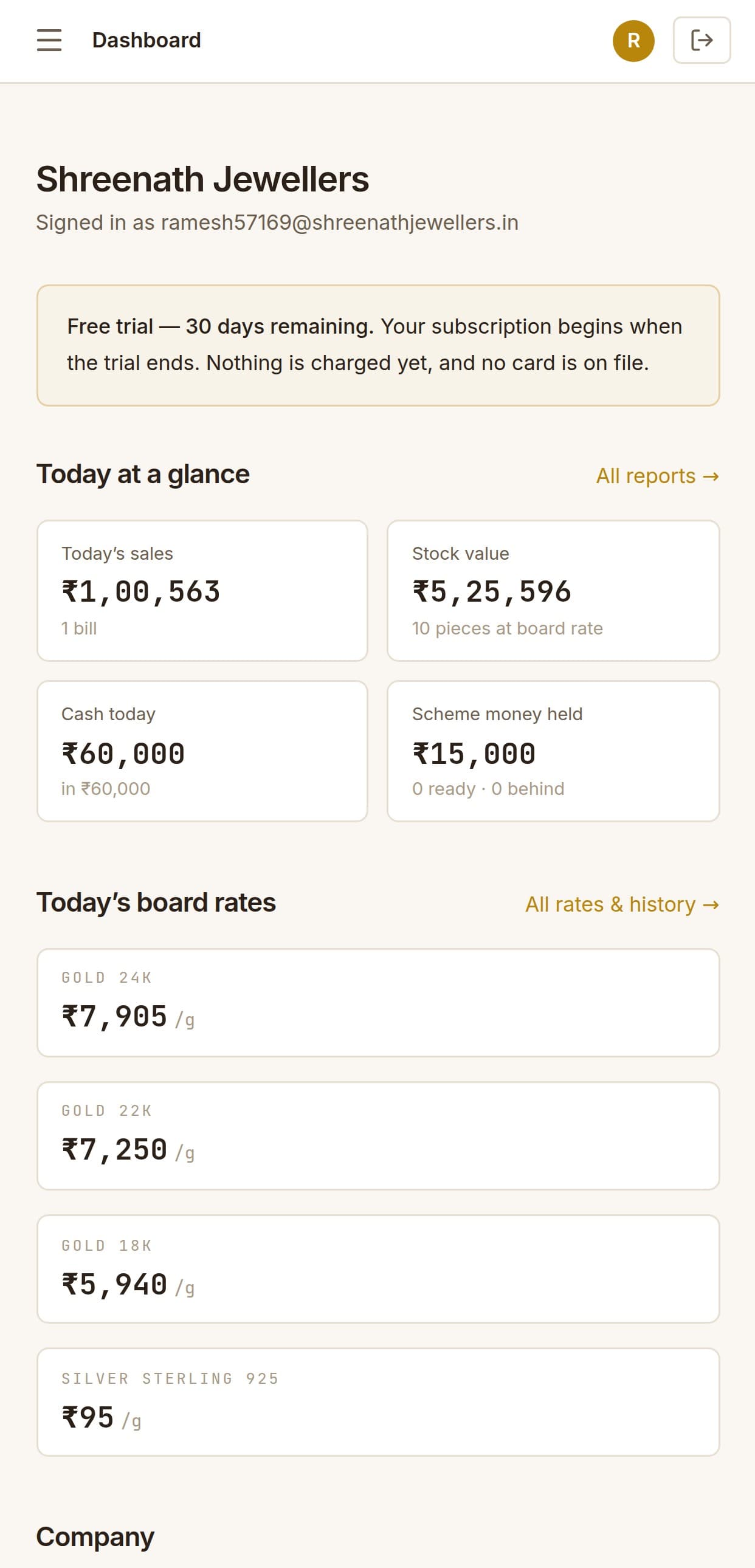 Jevrat on a phone, showing the day's figures across the chain